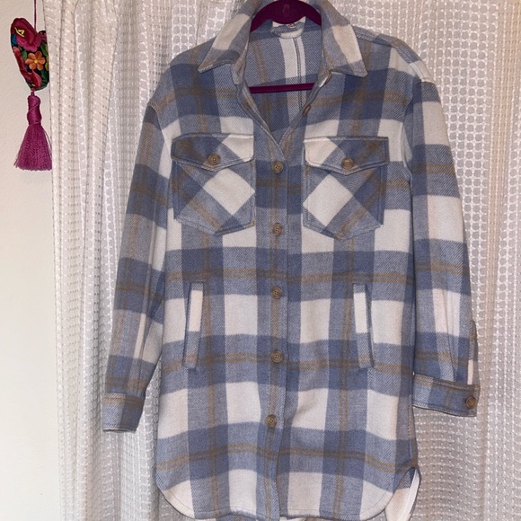 Workshop Republic Clothing Blue and Tan Plaid Utility Jacket - Picture 2 of 2